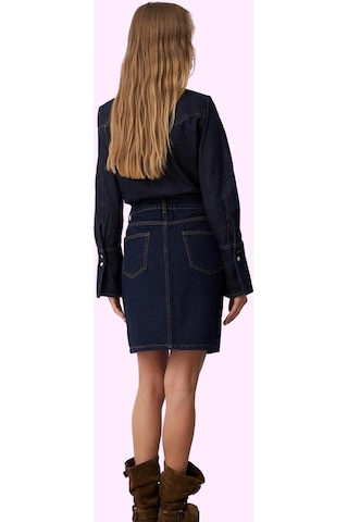 Ersefa Kadın Pamuk Denim Mini Etek Ön Düğmeli Rigid Günlük Kombinler İçi Koyu Mavi