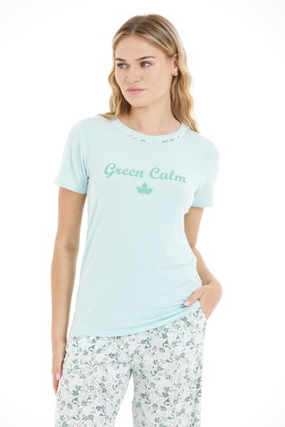 Lılac Kadın Çiçek Desenli %100 Viscon Capri Pijama Takımı Mint Yeşili