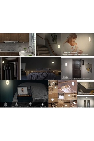 Hareket Sensörlü Usb Şarjlı Led Duvar Lambası, Dolap Aydınlatması, Akülü Gece Lambası Seti 6 Adet, Beyaz Işık Diğer Diğer