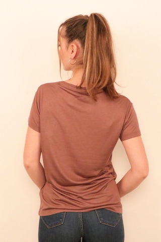 Rich Kadın O Yaka T-shirt %100 Pamuk Tişört Kahverengi