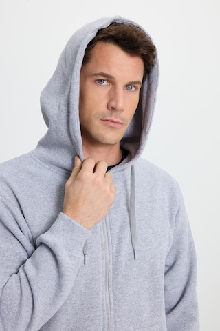 Tudors Unisex Relax Fit Rahat Kesim Pamuklu İçi Polarlı Çift Cepli Tam Fermuarlı Gri Kapüşonlu Sweatshirt-41650 Gri