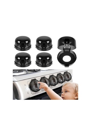 Gajeena Çocuk Ve Evcil Hayvan Korumalı Ocak Düğme Kapakları 5 Adet , Evrensel Boyut, Isı Dayanıklı 248 F , Slipless Tutuş, Sade Siyah Tasarım Çok Renkli