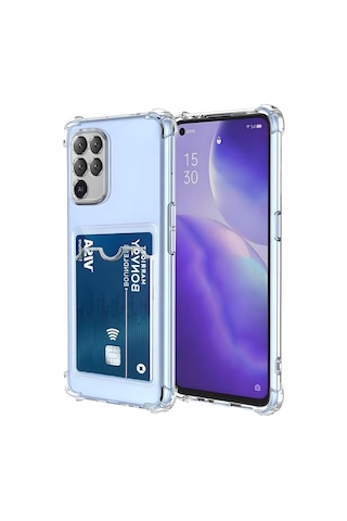Oppo Reno 5 Lite Uyumlu Kamera Korumalı Kartlıklı Köşeleri Airbag Tasarımlı Darbe Önleyici Şeffaf