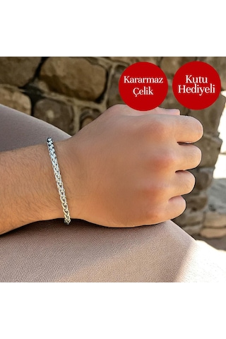 İthal Premium 316l Çelik Yuvarlak Kral Zincir Bileklik - Kararmaz - Kutulu Gümüş