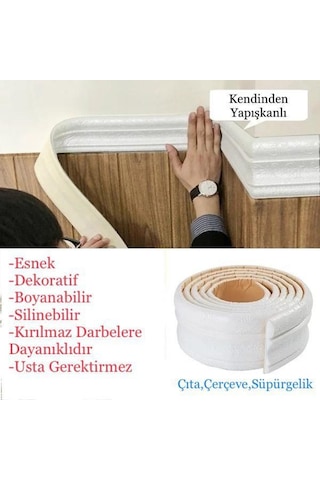 Beyaz Esnek Duvar Çıtası Dekoratif Yapışkanlı Çerçeve Süpürgelik (547640231)