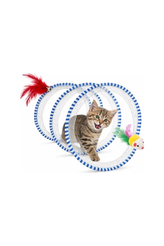 Madpet Kedi Tüneli Oyuncak Spiral İnteraktif Kedi Oyuncağı Fareli Ve Tüylü Tasarım Katlanabilir Kedi