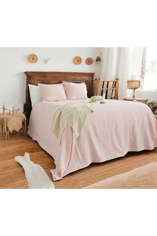 Toz Pembe El Yapımı Buldan Yatak Ortusu Ve Yastık Kılıfı Pembe
