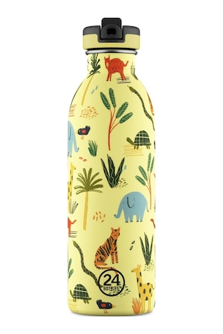 Kids Bottle Jungle Friends Pipetli Paslanmaz Çelik Çocuk Su Matarası 500 Ml Sarı