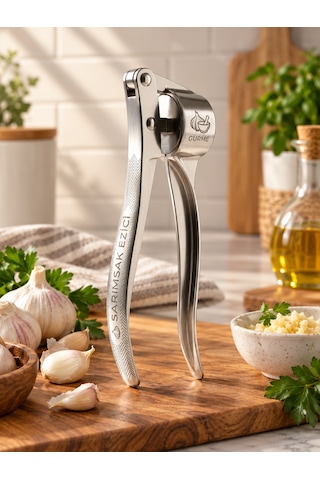 Lüks Paslanmaz Çelik Sarımsak Ezici Metal Dayanıklı Sarımsak Sıkıcı Pres 15 Cm-5 Cm Gümüş Gri