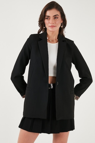 Lela Standart Fit Mono Yaka Desenli Astar Detaylı Blazer Bayan Ceket 6524003 Siyah