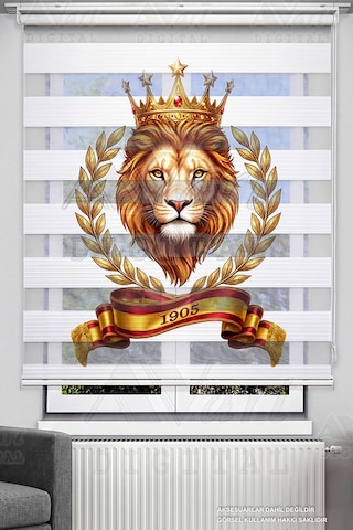 Sarı Kırmızı Aslan Baskılı Zebra Stor Perde - Aslan Kral - Dijital Baskılı Zebra Stor Perde Çok Renkli