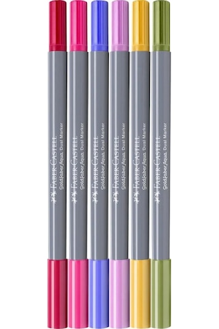 Faber-Castell Goldfaber Aqua 6’lı Çift Uçlu Marker Seti,Flowers Renkleri,Su Bazlı, Fırça ve Fineliner Uçlu