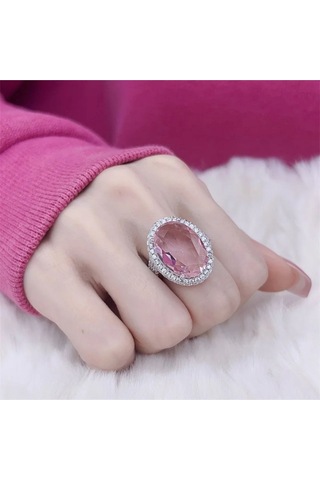 925 Ayar Gümüş Ayarlanabilir Oval Pembe Zirkon Taşlı Yüzük