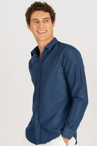 Tudors 24893 Nefes Alan Kravatlık Slim Fit Erkek Gömlek Lacivert