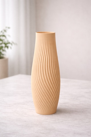 3d Tasarım Pla+ Plastik Modern Vazo Minimal Dekoratif Çiçek Vazosu 18cm Uzunluk Bej