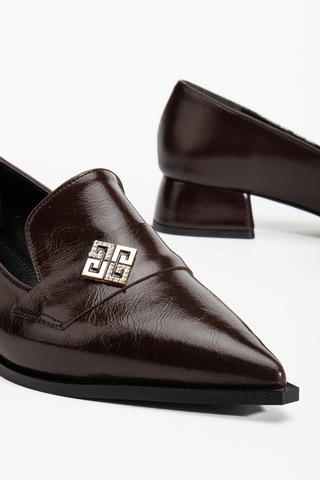 Suins Shoes Suins Premium Melinka Model Kadın Orta Topuklu Siyah Kahve Bordo Ayakkabı Kahverengi
