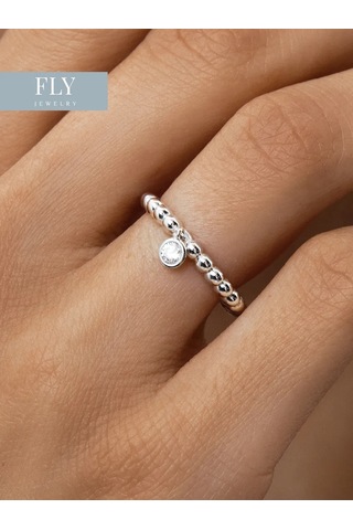 Fly Jewelry 925 Ayar Gümüş Asma Detaylı Yüzük 219530387 Gri