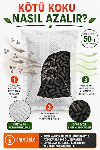 4 Lü Aktif Karbon Koku Giderici Kese Ayakkabı Dolap Çekmece Gibi Alanlar İçin 50g Kese X 4 Adet