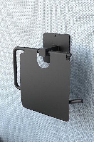 Karteya Yapışkanlı Kapaklı Siyah Tuvalet Kağıdı Tutacağı/tuvalet Wc Kağıtlık Siyah