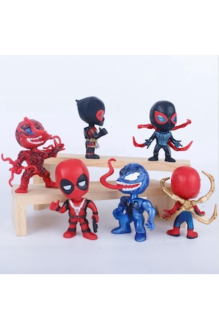 Marvel 6lı Anime Karakter Figür Oyuncak Seti Spiderman Black S.man Venom Carnage Deadpool Bir Arada