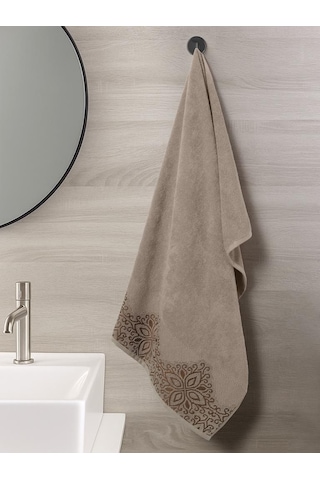 Pamuk Tekli Havlu Jakarlı Karna Home Klover - 50 X 90 Sütlü Kahverengi