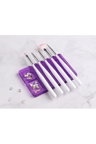 Manikür Protez Tırnak Fırça Standı Ve Renk Paleti Mor