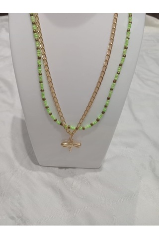 Yusufcuk Uçlu Çift Kolye Yeşil