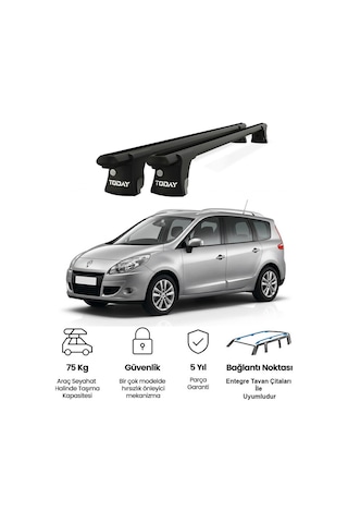 Trio-ı Renault Grand Scenic 2009-2016 Uyumlu Siyah Kilitli Ara Atkı 120cm Port Bagaj Tavan Barı