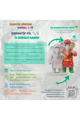 Codlaı Kids Robotik Dünyam 3d Boyama Seti - Çocuklar İçin Eğitici Yaratıcı Oyuncak Boyama Kiti - Dedektif Fil