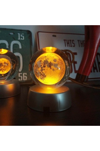 3d Ay Mom Sarı Renk Gece Lambası Ve Dolunay Ay Gezegen Işıklı Cam Küre