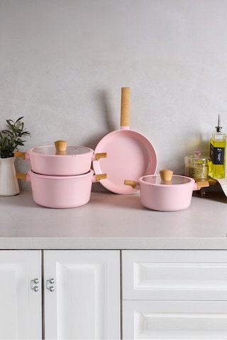 Danish Cook Pink İndüksiyon Tabanlı 7 Parça Tencere Seti Pembe