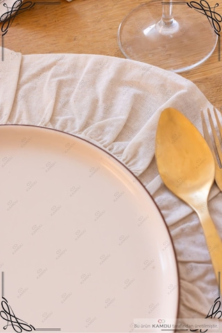 2 Adet - 40x40cm Daire Supla, Fırfırlı Amerikan Servisi, %100 Keten, Şık Tasarım Supla Bej