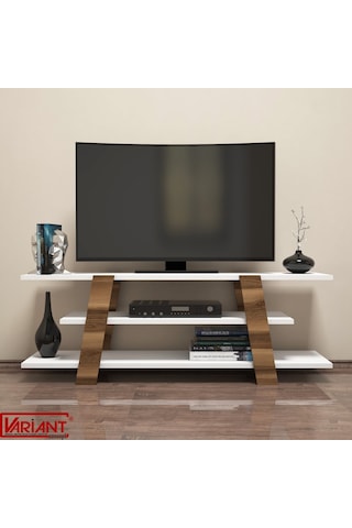 Variant Flower Tv Sehpası Tv Ünitesi Ceviz Beyaz