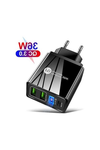 Sandwich 36w Mini Siyah Euro Şarj Cihazı, 3 Usb Qc 3.0 + Pd Hızlı Şarj, Seyahat Usb Adaptörü, 100-240v, Ev Ve Seyahat İçin