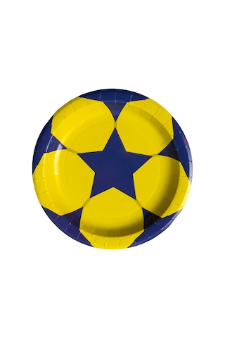 Play Sarı Lacivert Kağıt Tabak 26 Cm 12'li Paket Beyaz