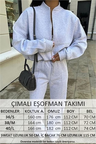 Neşeli Butik Kadın Kışlık Alt Üst Eşofman Takımı Nb0022 - Gri Gri Melanj