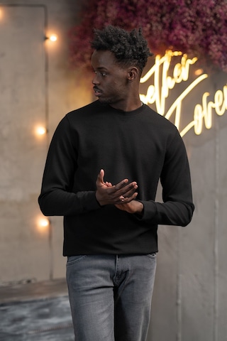 Dorss Regular Fit Armürlü Bisiklet Yaka Likralı Mevsimlik Sweatshirt Siyah