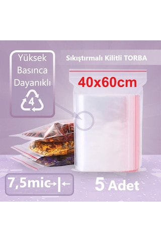 Kilitli Şeffaf Torba 5'li 7.5 Mikron 40 X 60 Cm