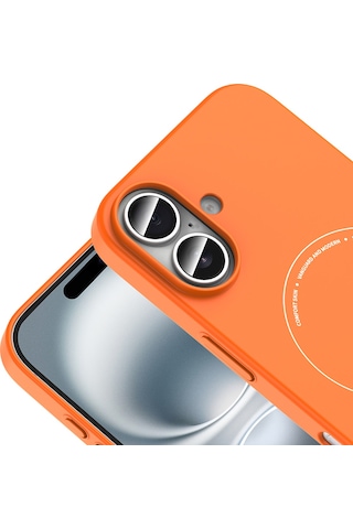 Maks Technology iPhone Uyumlu 17 Kılıf M-safe Şarj Özellikli Kamera Korumalı Mkst Elio Sert Pc Kapak - Turuncu