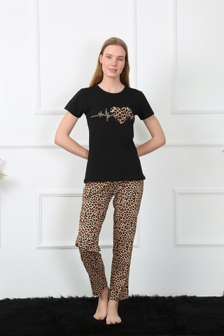 Akbeniz Kadın Penye Kısa Kol Pijama Takım 4128 - L Siyah