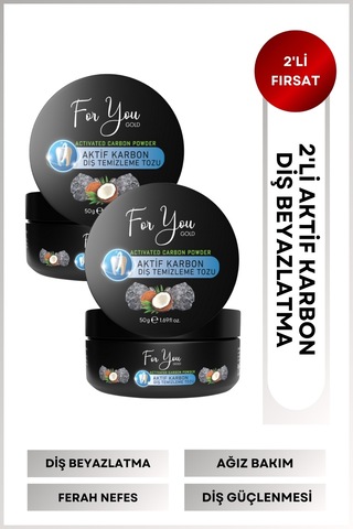 Aktif Karbon Diş Temizleme Tozu 50 Gr Extra Beyazlatıcı Diş Tozu + Nane 2adet