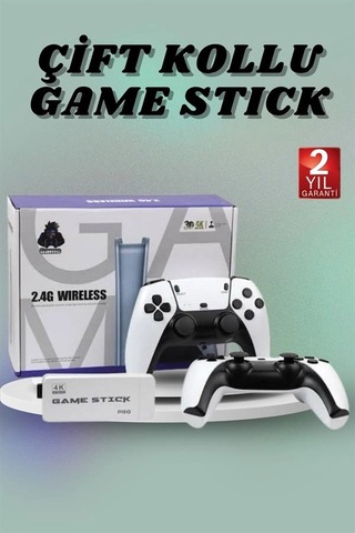Çift Oyun Kollu 4k Hd Ekran Nostaljik 20.000 Oyunlu Beyaz Game Stick Najmaddin
