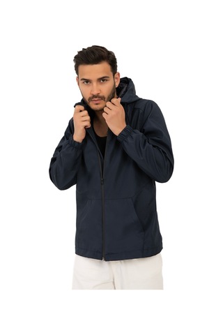 Riverstorm Erkek Lacivert İçi Astarlı Kanguru Cepli Su Ve Rüzgar Geçirmez Kapüşonlu Cepli Yağmurluk Lacivert
