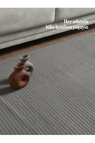 Gri Yumuşak Dokulu Jüt Taban Halı Kilim Salon Mutfak Koridor Yolluk Dokuma 9mm Antialerjik