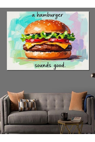 Suluboya Hamburger Yemek Sanatı Dekoratif Kanvas - Mdf Ahşap Tablo