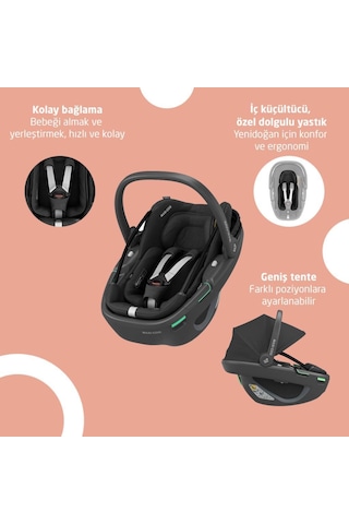 Maxi-Cosi Coral 360 Dönebilir 2'si Bir Arada Modüler Ana Kucağı ve Oto Koltuğu Essential Black