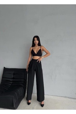 Kadın Cırt Kapama Bol Paça Palazzo Pantolon Siyah