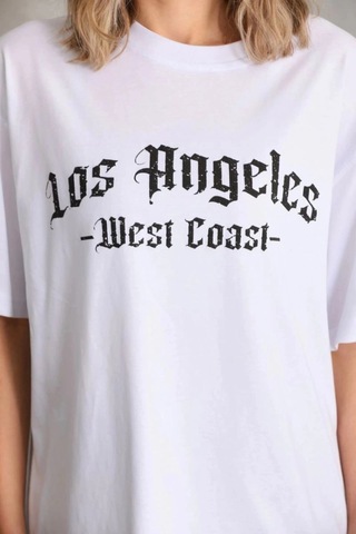 Freedom Storee Kadın Baskılı Tişört Kısa Kol Bisiklet Yaka Oversize T-shirt - Beyaz Çok Renkli