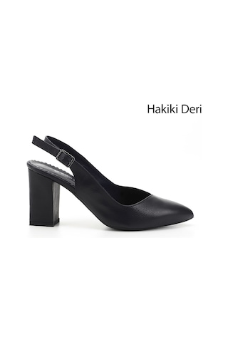 Gönderi(R) Gönderi R Lacivert Antik Yüksek Kalın Topuklu Arkası Açık Hakiki Deri Ayakkabı Lacivert