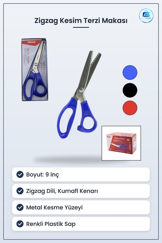 Zigzag Kesim Terzi Makası 9" Renkli Plastik Sap Kumaş Kenar Kesic